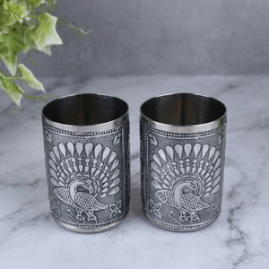 Verre vintage en acier inoxydable à double paroi avec motif paon pour adultes, cadeau de fête - Product Image 1