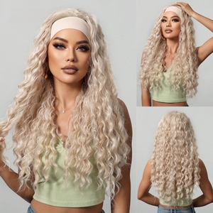 Parrucca con Fascia Elastica Ondulata Morbida in Fibra Sintetica HD, Effetto Opaco, Riccioli Durevoli, Traspirante, Bionda, con Fascia Integrata, <span class=keywords><strong>Foto</strong></span> Reale - Product Image 1