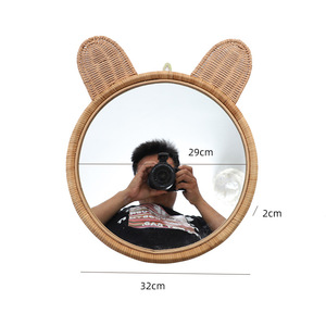 Specchio da Parete Bohémien con Orecchie di Gatto in Rattan 32CM, Specchio Decorativo per Trucco per Casa e Bagno - Product Image 6