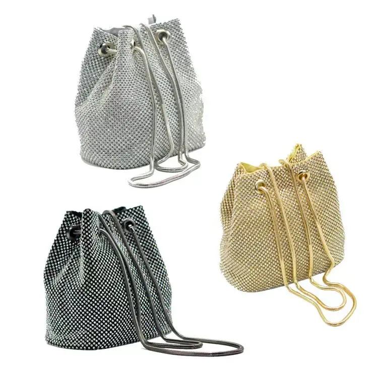 Luxury handbags diamond bucket bags drawstring diamond crystal bag evening purse shopping shoulder bag women