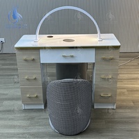 Table de manucure de salon minimaliste de luxe en bois avec collecteur de poussière en gros