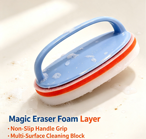 Brosse de nettoyage en éponge avec manche, brosse non électrique pour cuisine, salle de bain, verre, céramique, mur, toilettes - Product Image 3