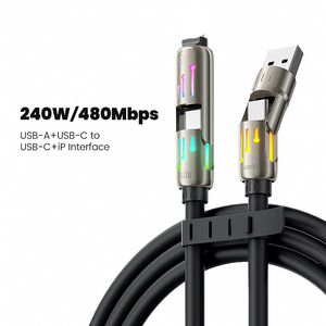 Toocki Cáp <span class=keywords><strong>USB</strong></span> C sạc nhanh 4 trong 1 240W pd3.1 480Mbps RGB phát sáng để chơi game/làm việc/du lịch dài 2m - Product Image 2