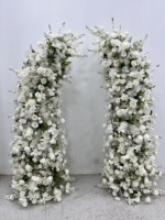 Arche de mariage H535 en fer avec roses artificielles en soie blanches et delphiniums, hauteur 2,3 m