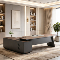 Escritorio Ejecutivo Moderno de Lujo en Forma de L con Construcción de Aluminio y Madera, Fácil Montaje, Diseño Contemporáneo