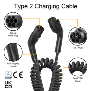 Fabricante de cable de carga EV 32A 7KW-22KW Tipo en espiral 2 para estación de carga rápida en espiral de vehículos eléctricos con cable de resorte - Product Image 3