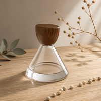 Flacon de parfum en verre transparent personnalisé à base épaisse, entonnoir semi-circulaire, bouchon en bois, compte-gouttes plat, estampage à chaud, design créatif