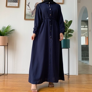 6289#Front Button Open Women Islamic Button Maxi Waist <b>Tie</b> Abaya Muslim Dresses - Product Image 5