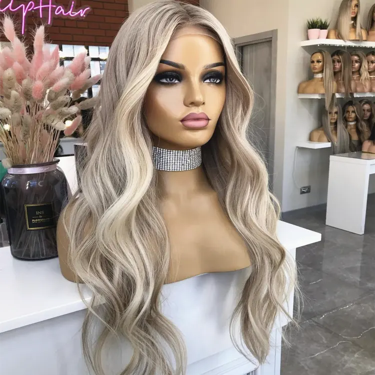 Top Quality Custom Wig Unprocessed Brazilian Hair 613 Ombre Color Natural Wave Lace Front Wig