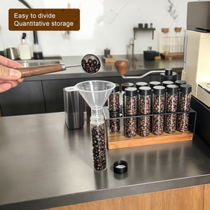 Tubos de Almacenamiento de Granos de <span class=keywords><strong>Café</strong></span> de Dosis Única a Precio de Fábrica, Frascos Dosificadores de Vidrio Borosilicato, Contenedor Sellado con Base de Madera de Pino - Product Image 2