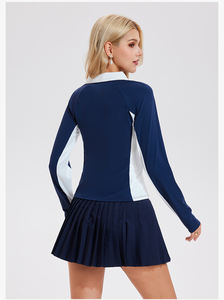 Мягкий легкий пуловер с логотипом на заказ для занятий на открытом воздухе, одежда для тенниса, 1/4 пуловер-поло на молнии с длинным рукавом - Product Image 5