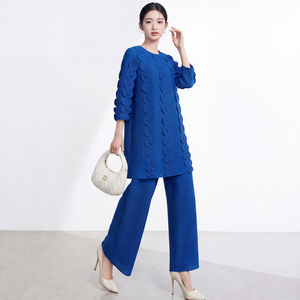 Traje de Dos Piezas de Poliéster Estampado Informal de Alta Calidad para Mujer de Oficina, con Pliegues, Colores Contrastantes, Holgado, Talla Grande, Transpirable - Product Image 5