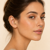 Anneau de piercing en titane ASTM F136 G23 à double rangée de zircone cubique, type Huggie Clicker, pour cartilage, hélix, tragus