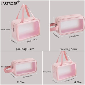 Làm cho logo của riêng bạn túi màu hồng trong suốt rõ ràng PVC dây kéo không thấm nước mỹ phẩm Túi du lịch trường hợp vệ sinh cá nhân Pouch - Product Image 2