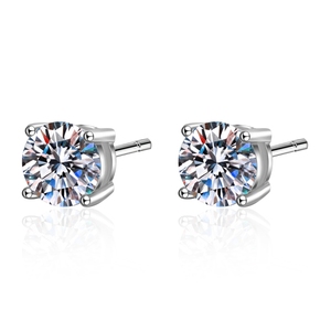 S925 plata esterlina brillante cuatro garras pendientes de un solo diamante mujer moda Simple pequeño Ins viento conjunto Moissanite pendientes - Product Image 1