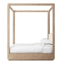 Lit à baldaquin en bois massif de noyer, style américain vintage, robuste et luxueux, avec cadre à quatre poteaux cannelé, disponible en tailles Cal King et Full Size