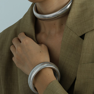 European American Spiral Elastic <b>Bracelet</b> <b>Set</b> 20mm Titanium Steel Unisex Fashion Jewelry Cross Border Accessories - Product Image 3