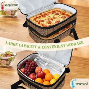Sac isotherme 20L à double compartiment pour le stockage des aliments, sacs à lunch avec fermeture éclair, motif géométrique, poignée pour pique-nique - Product Image 2
