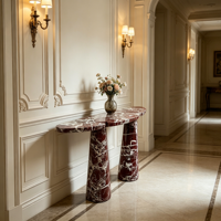 Console d'entrée en marbre au design moderne et luxueux, table d'appoint en travertin naturel, meubles de salon pour villa et hôtel