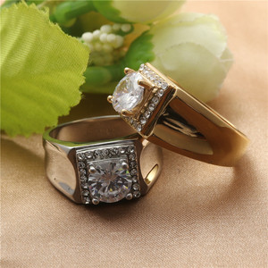 Fashionable <b>Titanium</b> Steel <b>Ring</b> With Round Gemstone For Women Wedding Jewelry Gold Color - Product Image 4