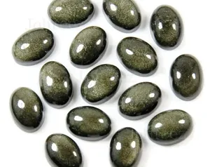 Handmade Emerald Cut Loose Gemstone for Jewelry Making Golden Sheen Obsidian Cabochons Natural Black Color Change Mix Shape - Product Image 6