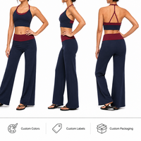 Ensembles de yoga personnalisés pour femmes, deux pièces, couleur unie, respirants, avec soutien-gorge de sport contrastant et pantalon large, vêtements de sport pour la gym