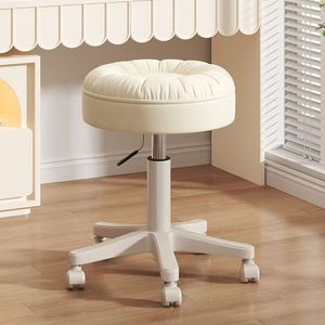 Sillón de Barbero Acolchado Color Crema, Silla Hidráulica para Salón de Belleza, Asiento Rodante para Estudio de Peluquería - Product Image 2