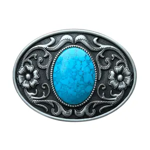 Western Cowboy Belt Buckle Antique Brass Turquoise Belt Buckle Oval Western Belt Buckle For Men