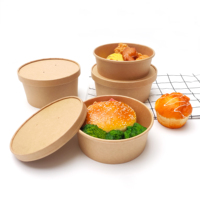 Bols alimentaires ronds en papier kraft, contenants jetables à emporter pour salades, fruits, fruits de mer, repas, restauration