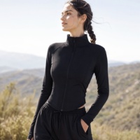 Veste de sport pour femme à col montant, extensible dans quatre directions, respirante, séchage rapide, manches longues, coupe-vent, en nylon et élasthanne, pour le yoga