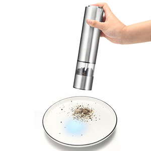 Molinillo de pimienta eléctrico portátil de acero inoxidable Mg705c, herramienta de cocina con botón pulsador que funciona con batería para moler condimentos - Product Image 4