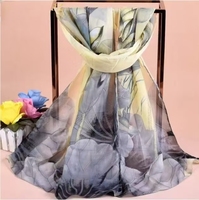 Grosir Fashion Kerudung Chiffon Motif Teratai 150*50cm Wanita Hijab Ringan Modis Selendang Kerudung