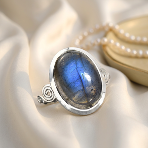 Anillo de Labradorita Lunar Vintage, Plata de Ley 925, Gema Natural, Hecho a Mano, Joyería Moku, Clásico Cristiano, para Mujer - Product Image 1