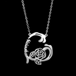 Collana con <span class=keywords><strong>nome</strong></span> personalizzato rosa con scritta a forma di girocollo collana con <span class=keywords><strong>nome</strong></span> personalizzato con fiori di rosa ciondolo regalo in acciaio inossidabile - Product Image 6
