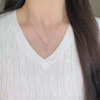 Collana da Donna in Oro Bianco 18K con Diamante Coltivato in Laboratorio, Pendente a Goccia a Tre Griffe, Minimalista, Semplice, Fresco e Versatile