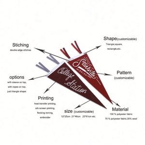 Sublimation <b>Blanks</b> Custom School College Team Athletic Logo Advertising Football Wool Triangle <b>Felt</b> <b>Pennant</b> - Product Image 6