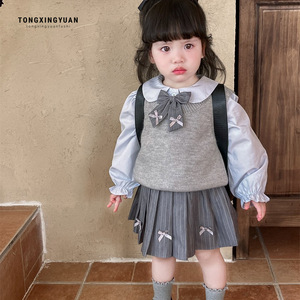 Tongxingyuan Girls Jk Set Spring Autumn Three Piece Childrens School Style Dress Cotton Outfit - Product Image 1