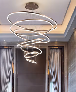 Lámpara colgante de círculo colgante para sala de estar interior, candelabro de anillo de acero LED moderno - Product Image 5