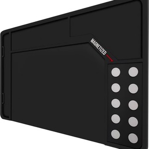 Tapis de travail antidérapant noir 90x30cm avec plateau de rangement pour pièces, conception protectrice, points magnétiques, modèle LM25305 - Product Image 1