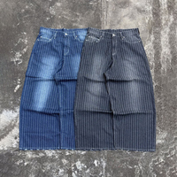Jean pour homme vintage Y2K streetwear, coupe oversize, rayé, en denim formel, coupe droite verticale, bleu foncé délavé, coupe classique