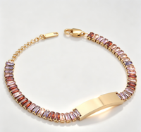 Bracelet tennis unisexe en acier inoxydable avec barre incurvée et strass colorés