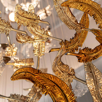 Haute Qualité Grand Verre Art Plume Led Lustre Lampe pour Salon Restaurant Hall Décoration