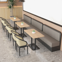 Canapé-banc moderne en bois pour restauration rapide, tables et chaises de restaurant, banquette pour café, salle à manger, restaurant, chaises à dossier en rotin, table