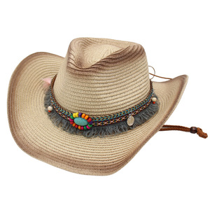 Modelo transfronterizo eBay, sombrero <span class=keywords><strong>de</strong></span> paja <span class=keywords><strong>de</strong></span> vaquero occidental, visera bloqueadora solar con flecos, estilo étnico, sombrero <span class=keywords><strong>de</strong></span> playa ahuecado, estilo <span class=keywords><strong>ins</strong></span> - Product Image 5