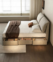 Lit plateforme moderne de luxe élégant pour chambre à coucher, lit moelleux avec tête de lit capitonnée ondulée unique, orange écologique, haut de gamme sur mesure