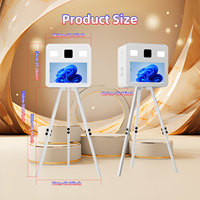 Support de photomaton rétro élégant avec écran tactile de 21,5 pouces, trépied, machine de photomaton DSLR avec imprimante et boîte pour appareil photo
