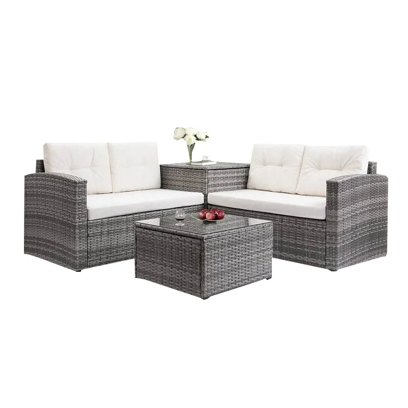 Современный серый уличный ротанговый диван-веревка, Набор садовых диванов из ротанга, комплект мебели для патио, Плетеный уличный набор мебели для сада