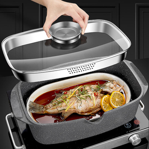 Hot Sale <strong>Fish</strong> Pan Commercial 32cm Big Nonstick Granite Die Casting Aluminum Induction Enamel Roaster Pan with Lid - Product Image 2