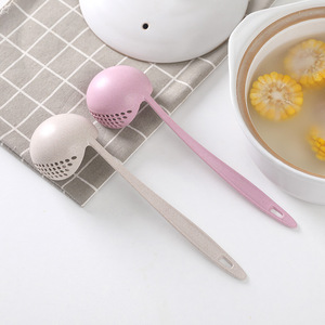 Wheat Straw Kitchen Ladle With Strainer Hole Long Handle Multifunctional Cooking Spoon For Soup And Pasta - Product Image 2