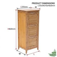 Meuble de rangement vertical étroit à 3 tiroirs en bambou, autoportant, pour salle de bain, salon, organisateur d'angle gain de place